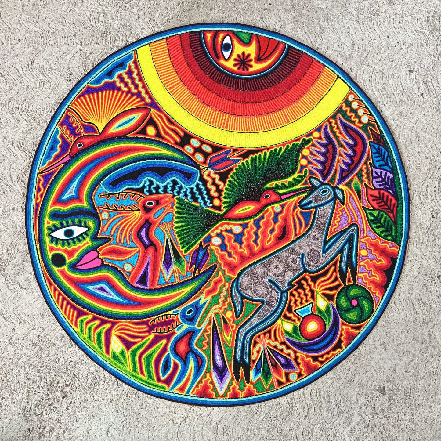 Tepehuano Yarn Painting Mexican Folk Art By Bautista Family PP8922