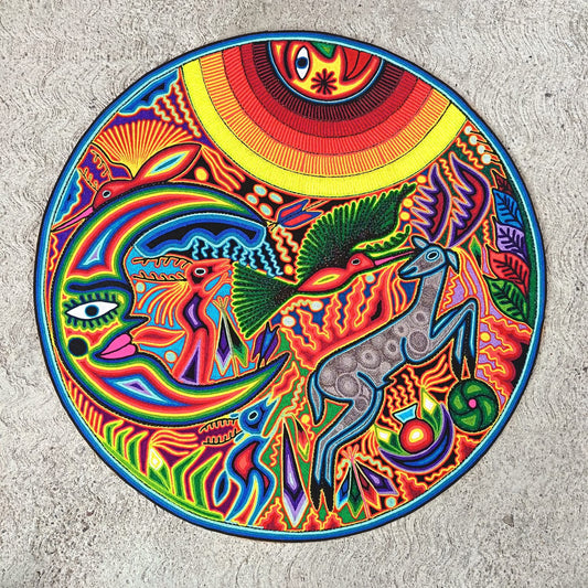 Tepehuano Yarn Painting Mexican Folk Art By Bautista Family PP8922