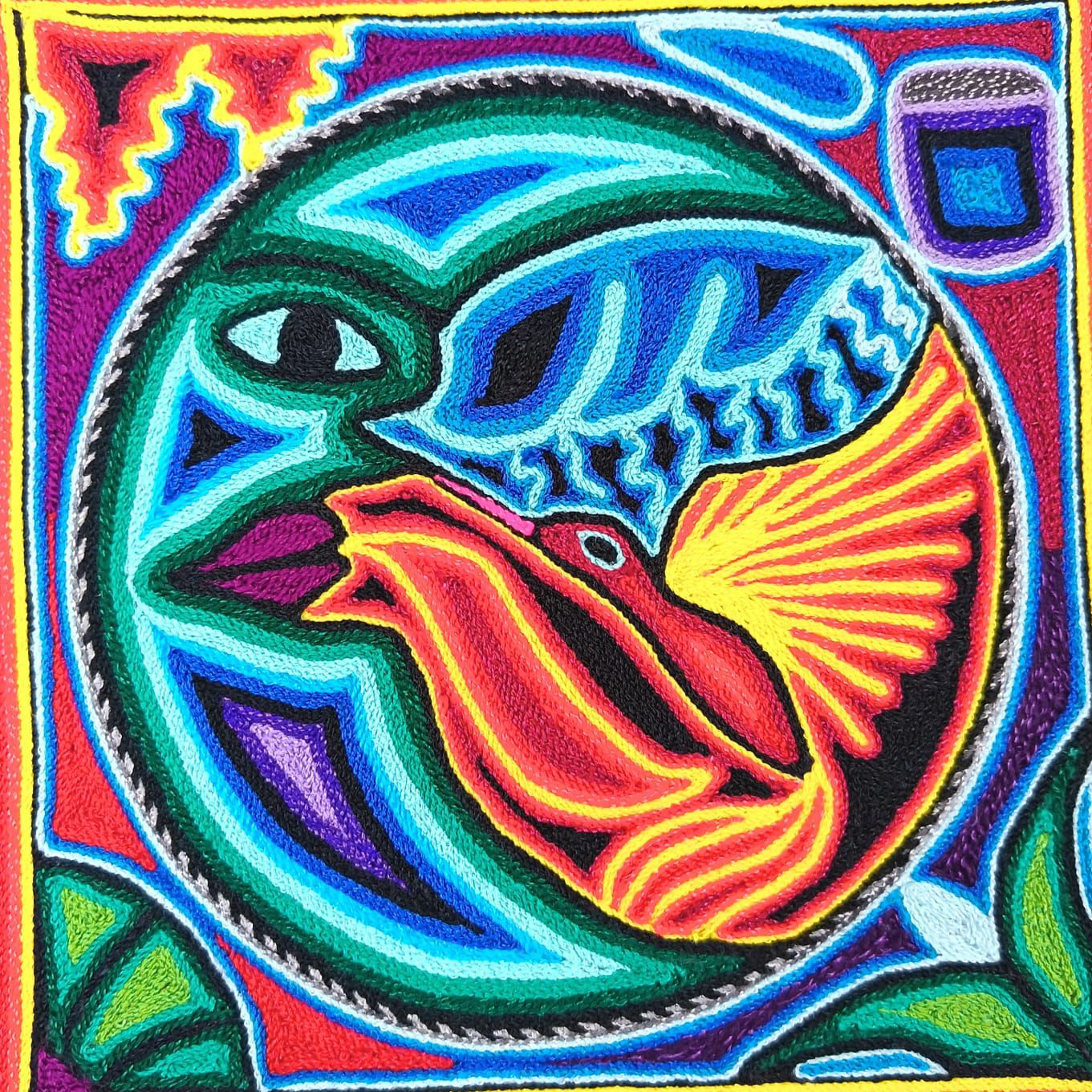 Tepehuano Yarn Painting Mexican Folk Art By Bautista Family PP8924