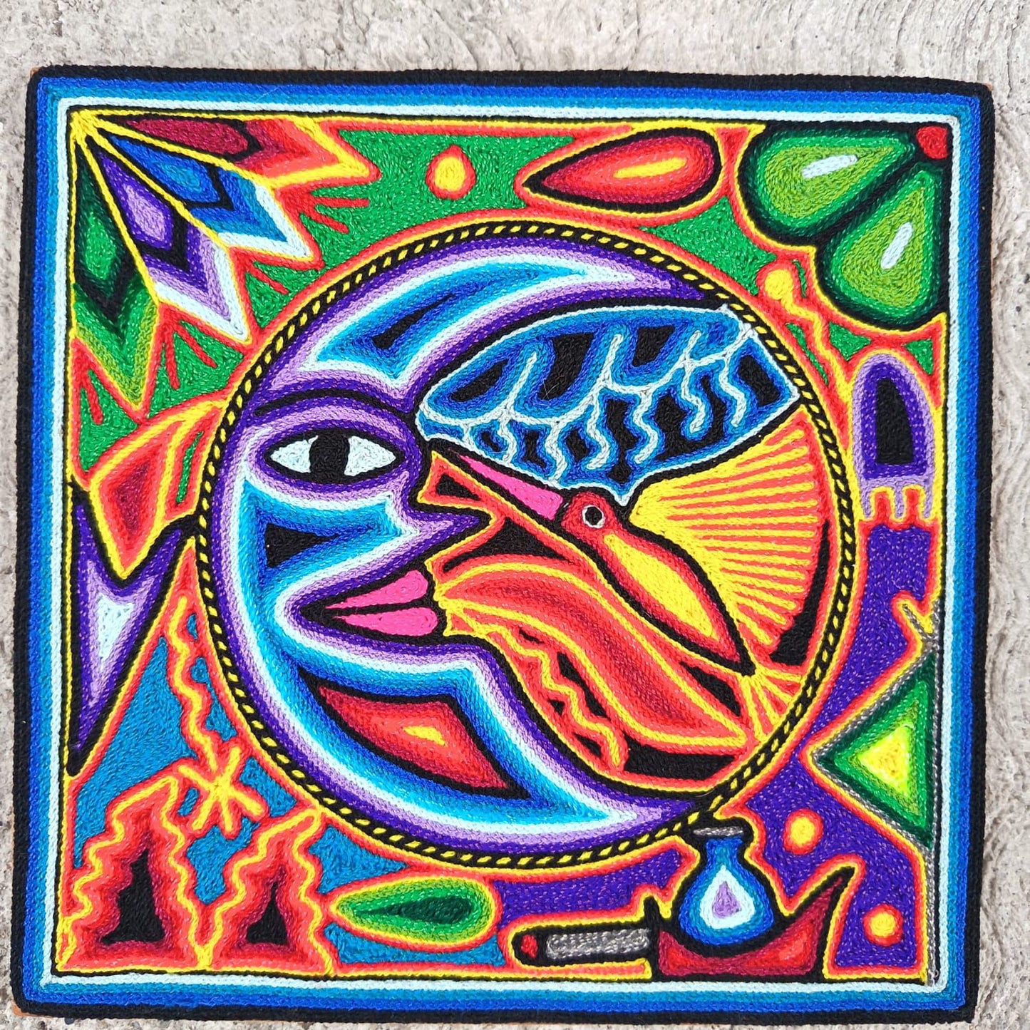 Tepehuano Yarn Painting Mexican Folk Art By Bautista Family PP8926