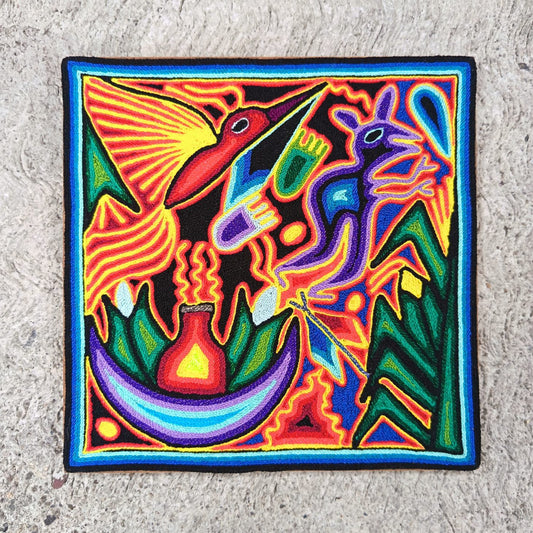 Tepehuano Yarn Painting Mexican Folk Art By Bautista Family PP8933
