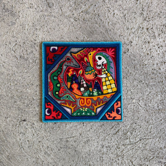 Mexican Folk Art Huichol Indian Yarn Painting by Luis Castro PP8949