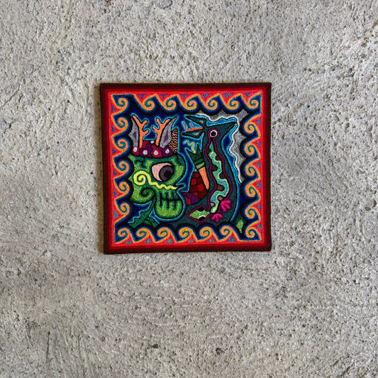 Mexican Folk Art Huichol Indian Yarn Painting by Luis Castro PP8950