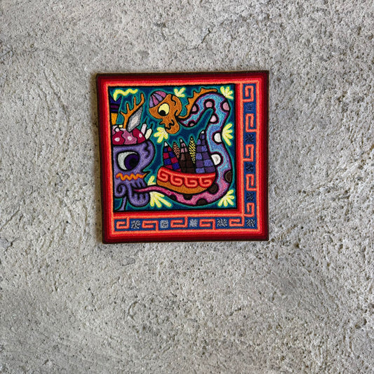 Mexican Folk Art Huichol Indian Yarn Painting by Luis Castro PP8953