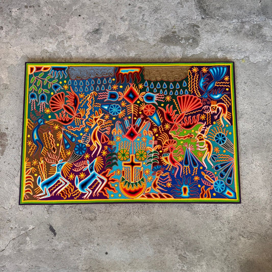 Mexican Folk Art Huichol Yarn Painting by Cooperativa Zitacua PP8963