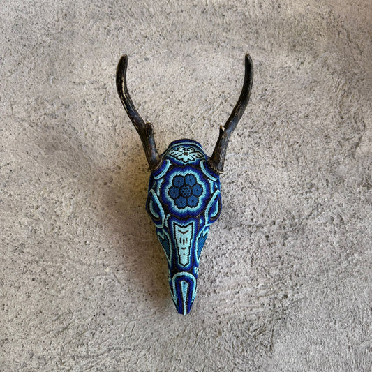 Huichol Indian Cast Resin Deer Skull Beaded By Mayola Villa Lopez PP8966 Oaxaca