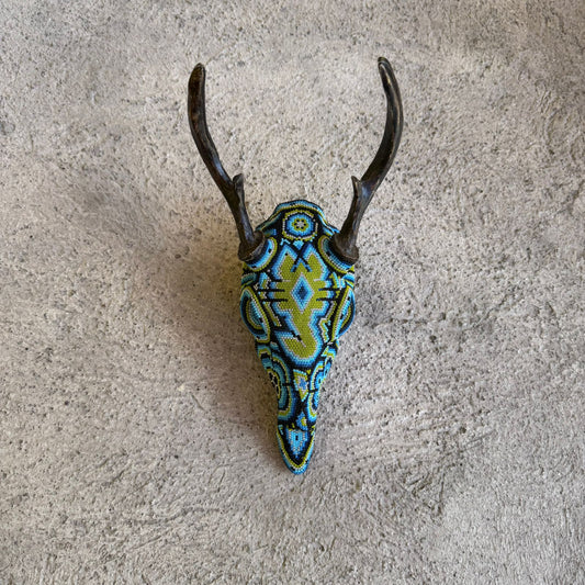 Huichol Indian Cast Resin Deer Skull Beaded By Mayola Villa Lopez PP8967