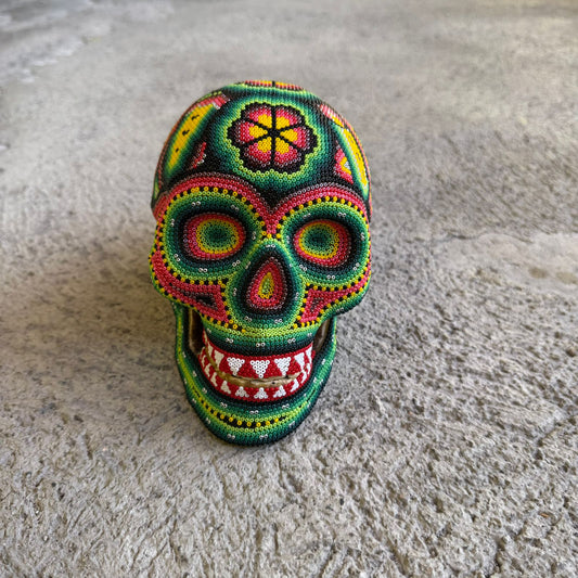 Huichol Hand Beaded Human Skull By Mayola Villa Lopez PP8971