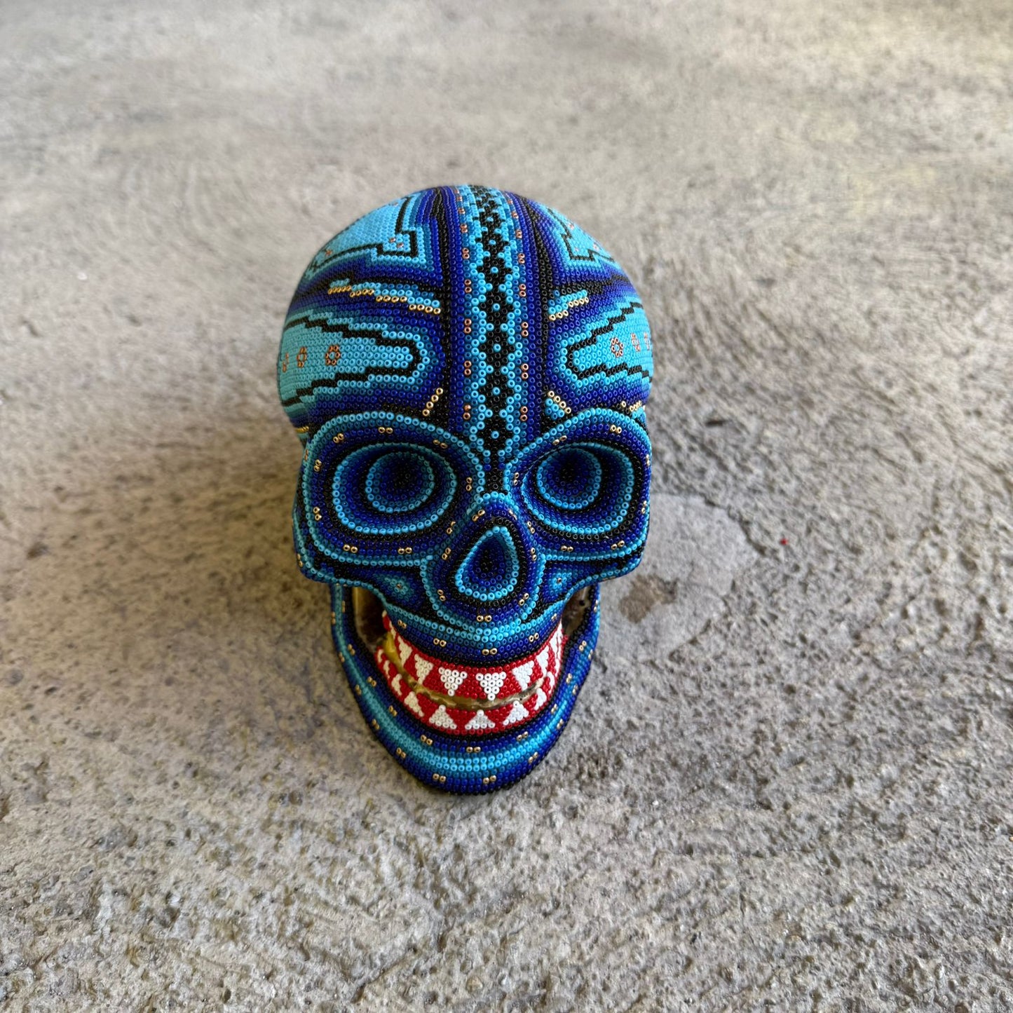 Huichol Hand Beaded Human Skull By Mayola Villa Lopez PP8976