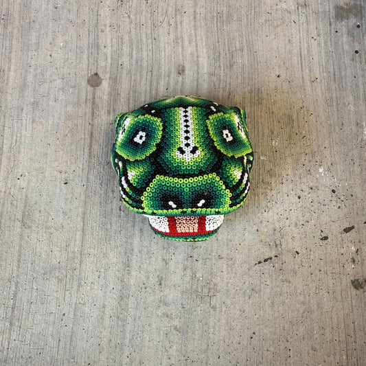 Mexican Folk Art Huichol Beaded Jaguar Head By Mayola Villa Lopez PP8978 Oaxaca