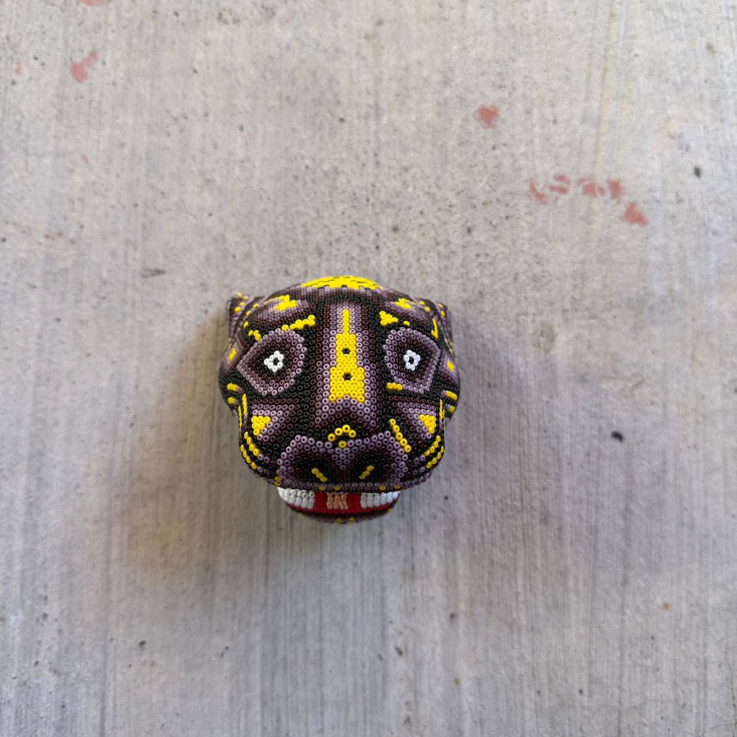 Mexican Folk Art Huichol Beaded Jaguar Head By Mayola Villa Lopez PP8979 Oaxaca