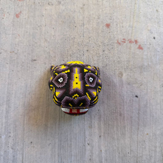 Mexican Folk Art Huichol Beaded Jaguar Head By Mayola Villa Lopez PP8979 Oaxaca