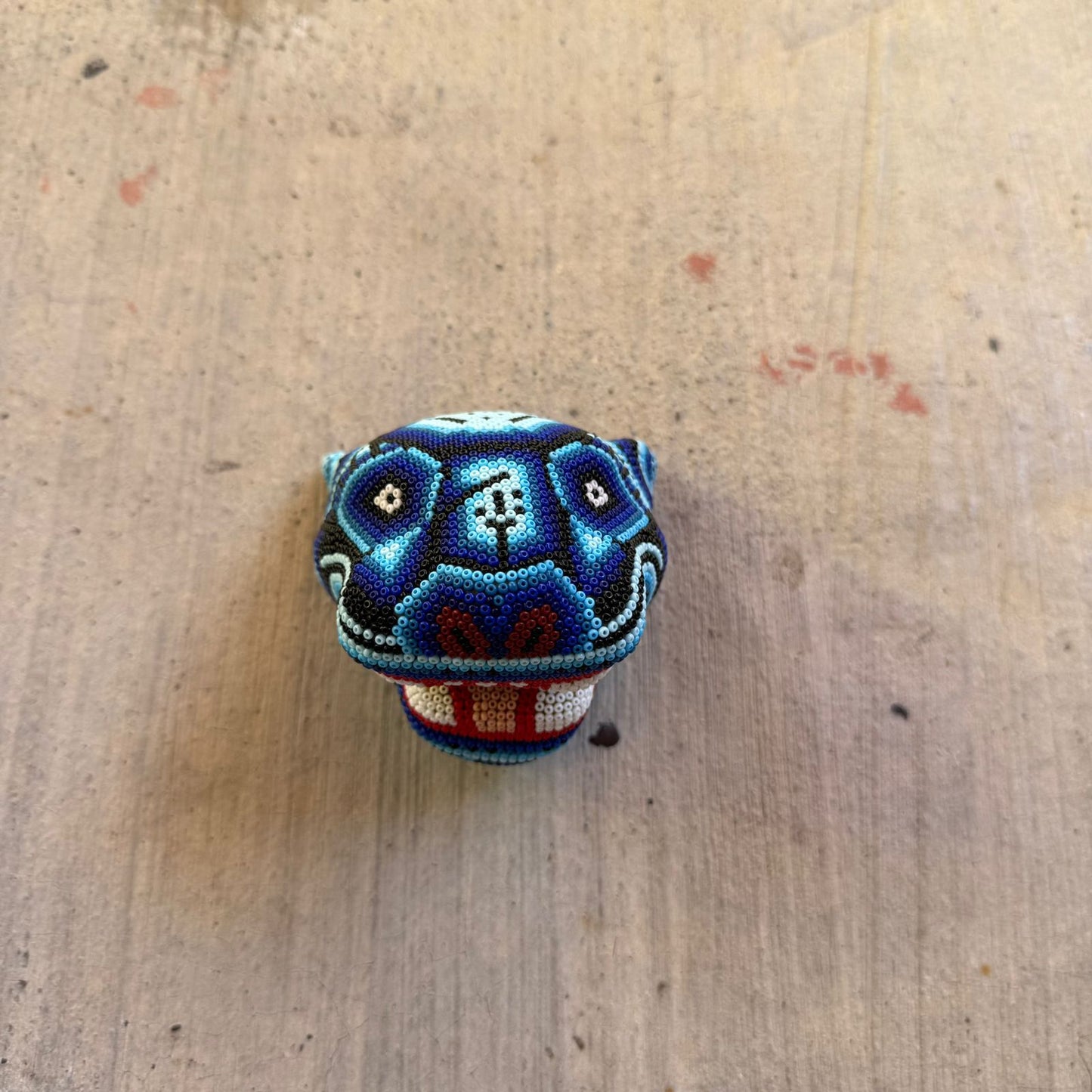 Mexican Folk Art Huichol Beaded Jaguar Head By Mayola Villa Lopez PP8980 Oaxaca