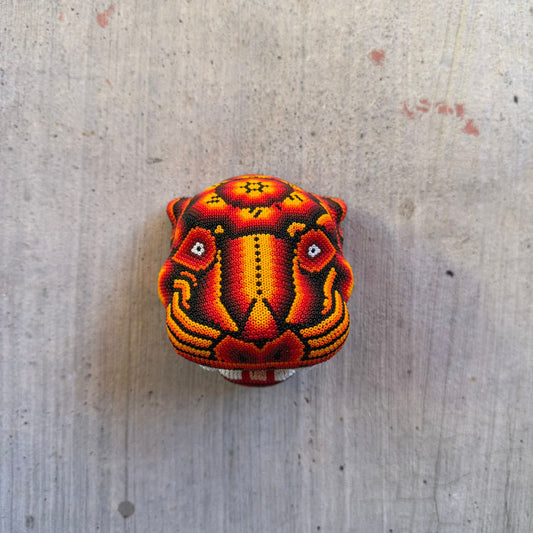 Mexican Folk Art Huichol Beaded Jaguar Head By Mayola Villa Lopez PP8982 Oaxaca