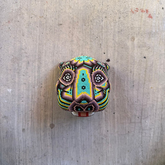 Mexican Folk Art Huichol Beaded Jaguar Head By Mayola Villa Lopez PP8984