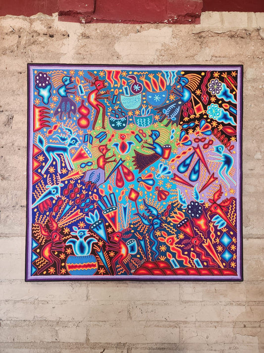 Mexican Folk Art Huichol Yarn Painting by Cooperativa Zitacua PP8987