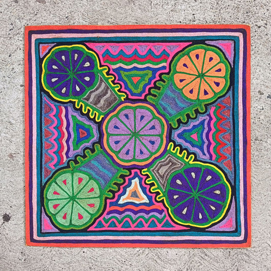 Huichol Indian Mexican Folk Art Yarn Painting by Jesus Jimenez PP9015