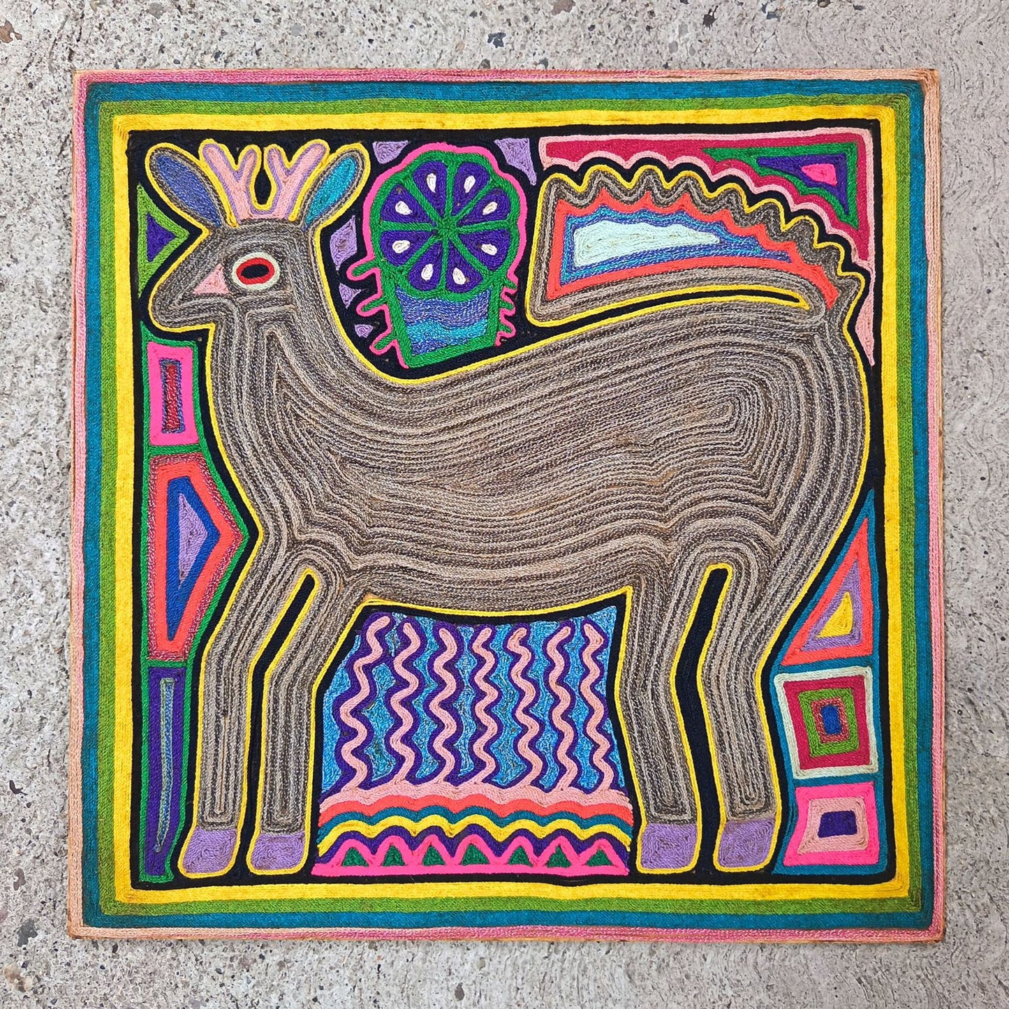 Huichol Indian Mexican Folk Art Yarn Painting by Jesus Jimenez PP9017