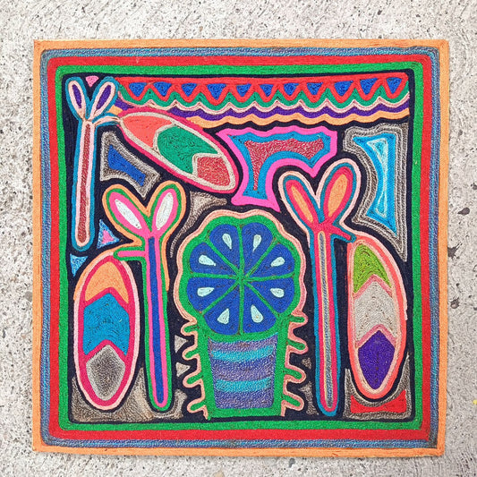 Huichol Indian Mexican Folk Art Yarn Painting by Jesus Jimenez PP9022