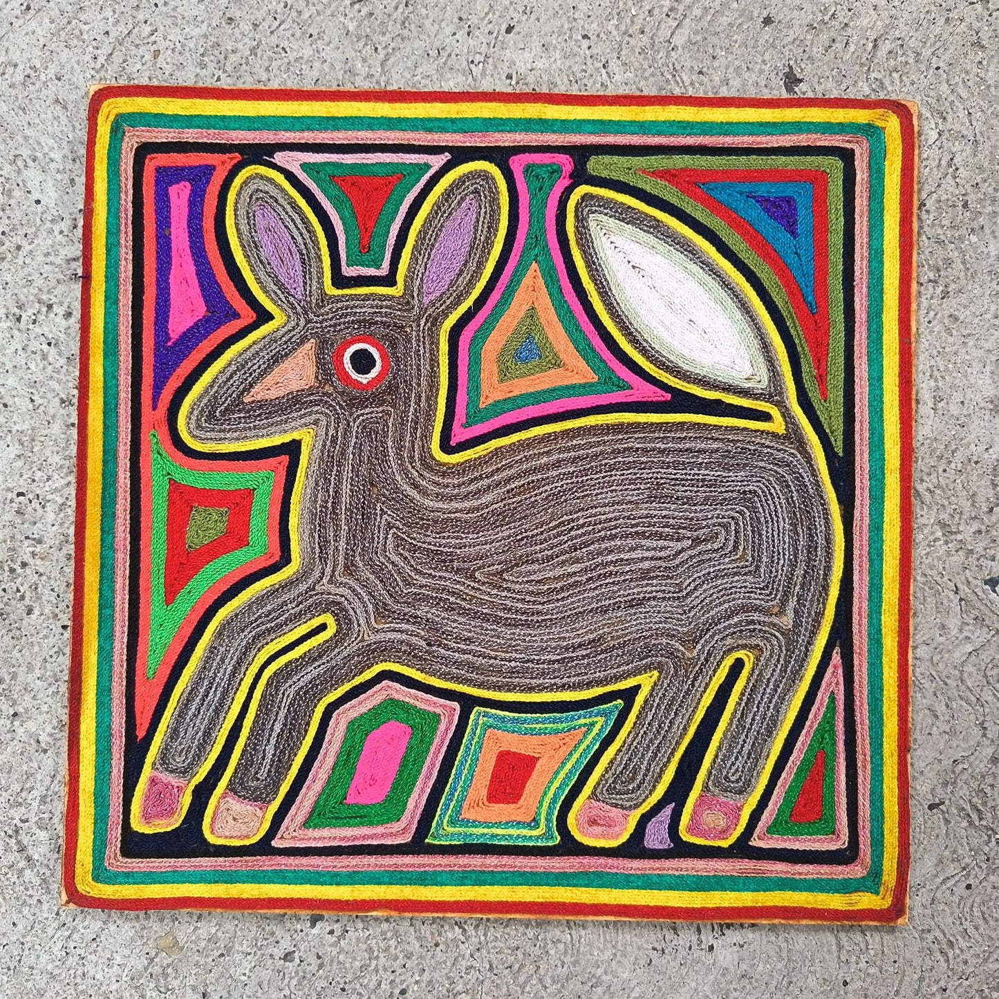 Huichol Indian Mexican Folk Art Yarn Painting by Jesus Jimenez PP9024