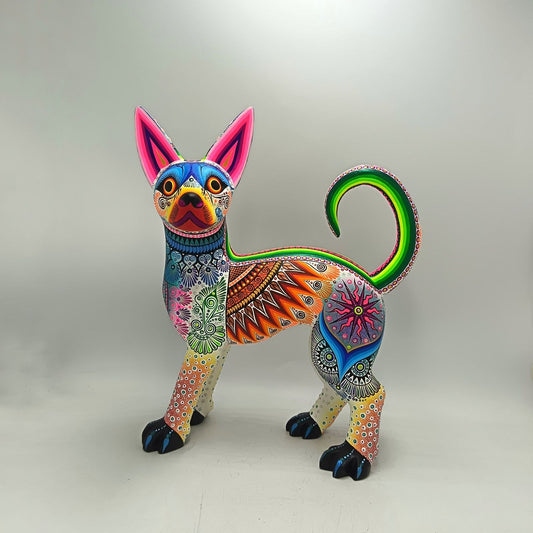 Mexican Folk Art Oaxacan Wood Carving Hand Made, Dog By Luis Sosa PP9028