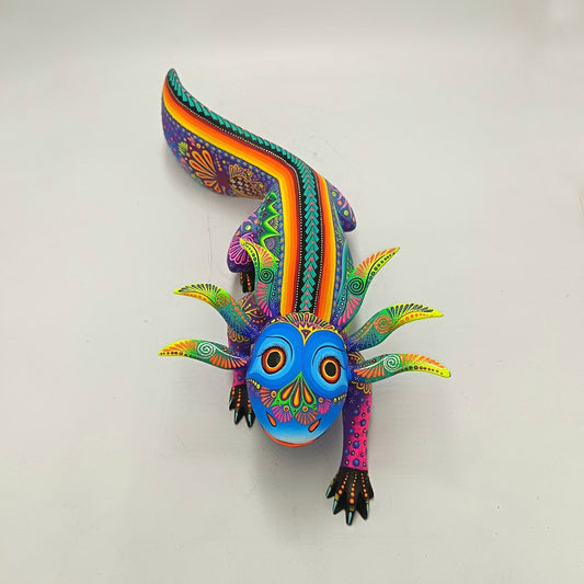 Mexican Folk Art Oaxacan Wood Carving Hand Made, Axolote By Luis Sosa PP9029