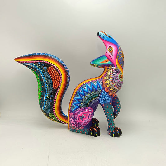 Mexican Folk Art Oaxacan Wood Carving Hand Made, Coyote By Luis Sosa PP9035