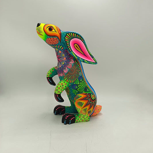 Mexican Folk Art Oaxacan Wood Carving Hand Made, Rabbit By Luis Sosa PP9036