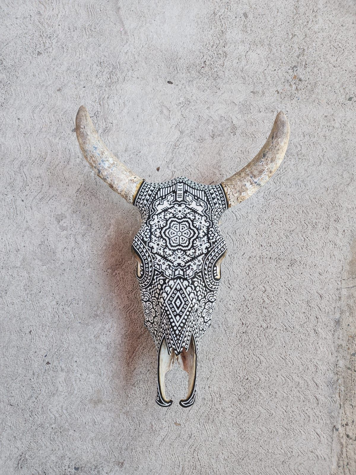 Huichol Indian Hand Beaded Bull Skull By Santos Bautista PP9044 Oaxaca