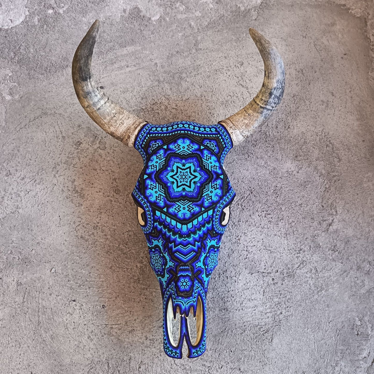 Huichol Indian Hand Beaded Bull Skull By Santos Bautista PP9049