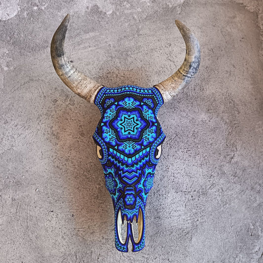 Huichol Indian Hand Beaded Bull Skull By Santos Bautista PP9049