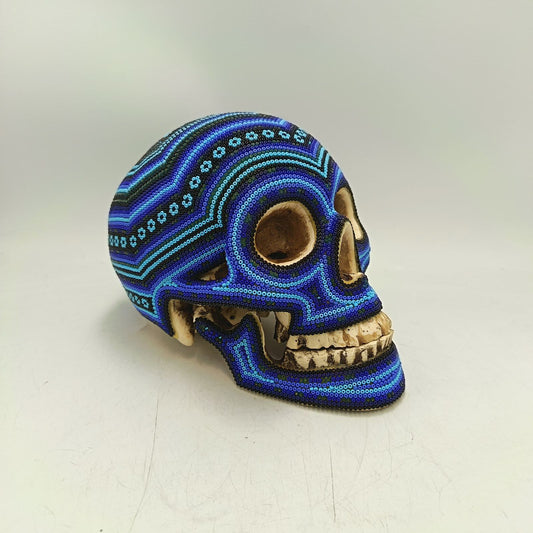 Huichol Hand Beaded Cast Resin Human Skull By Santos Bautita PP9051