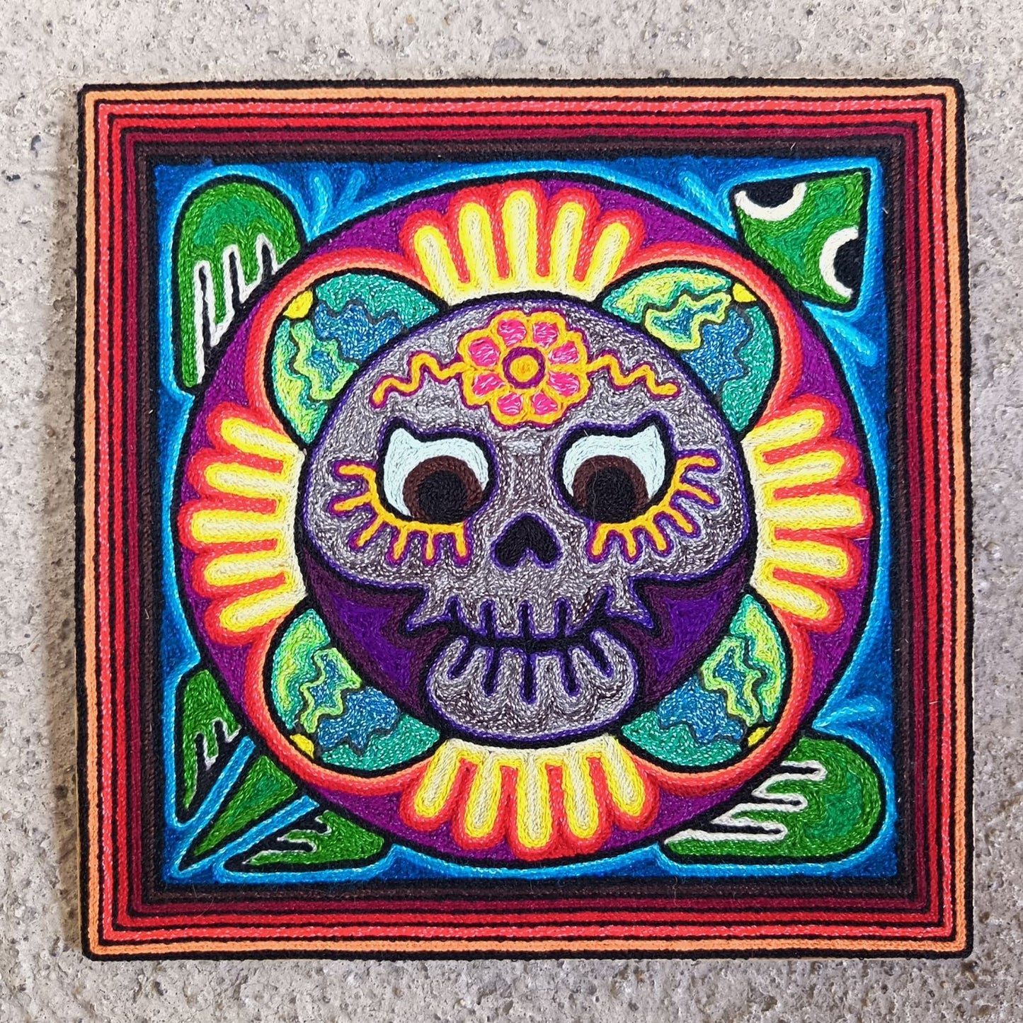 Mexican Folk Art Huichol Indian Yarn Painting by Luis Castro PP9055