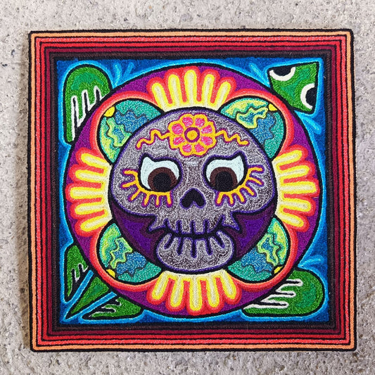 Mexican Folk Art Huichol Indian Yarn Painting by Luis Castro PP9055