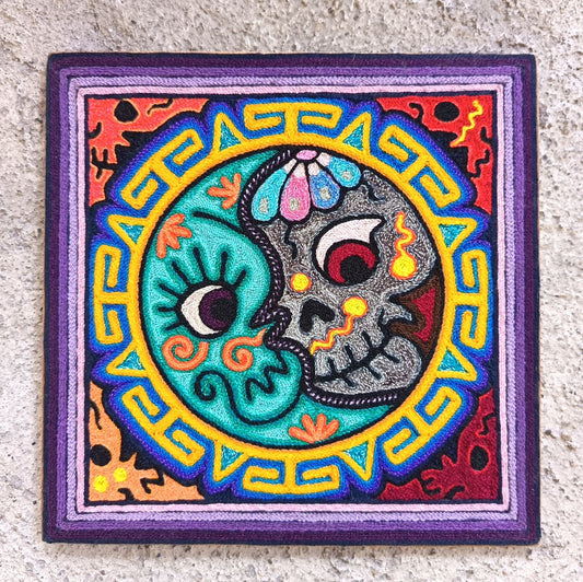 Mexican Folk Art Huichol Indian Yarn Painting by Luis Castro PP9059