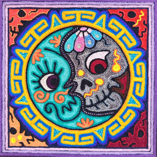Mexican Folk Art Huichol Indian Yarn Painting by Luis Castro PP9059