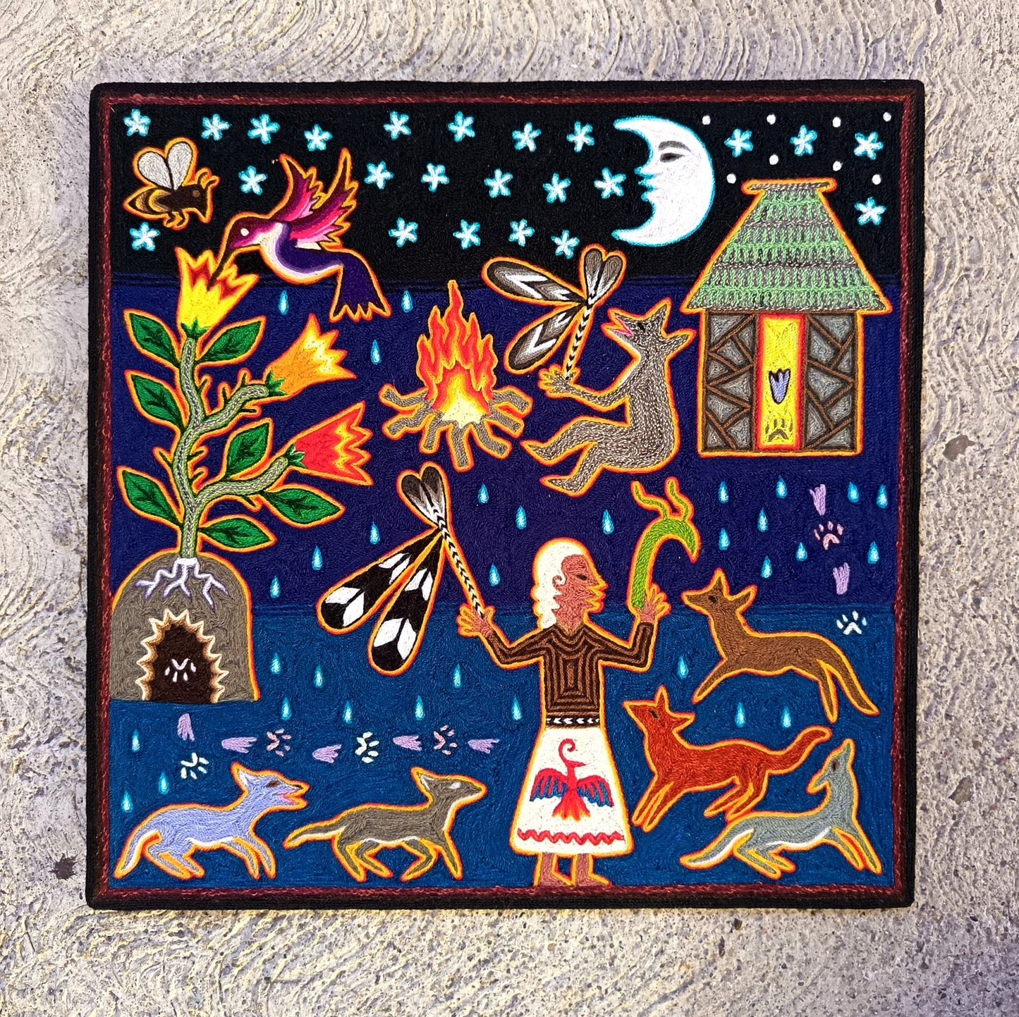Huichol Indian Yarn Painting by Samuel Hernandez PP9065