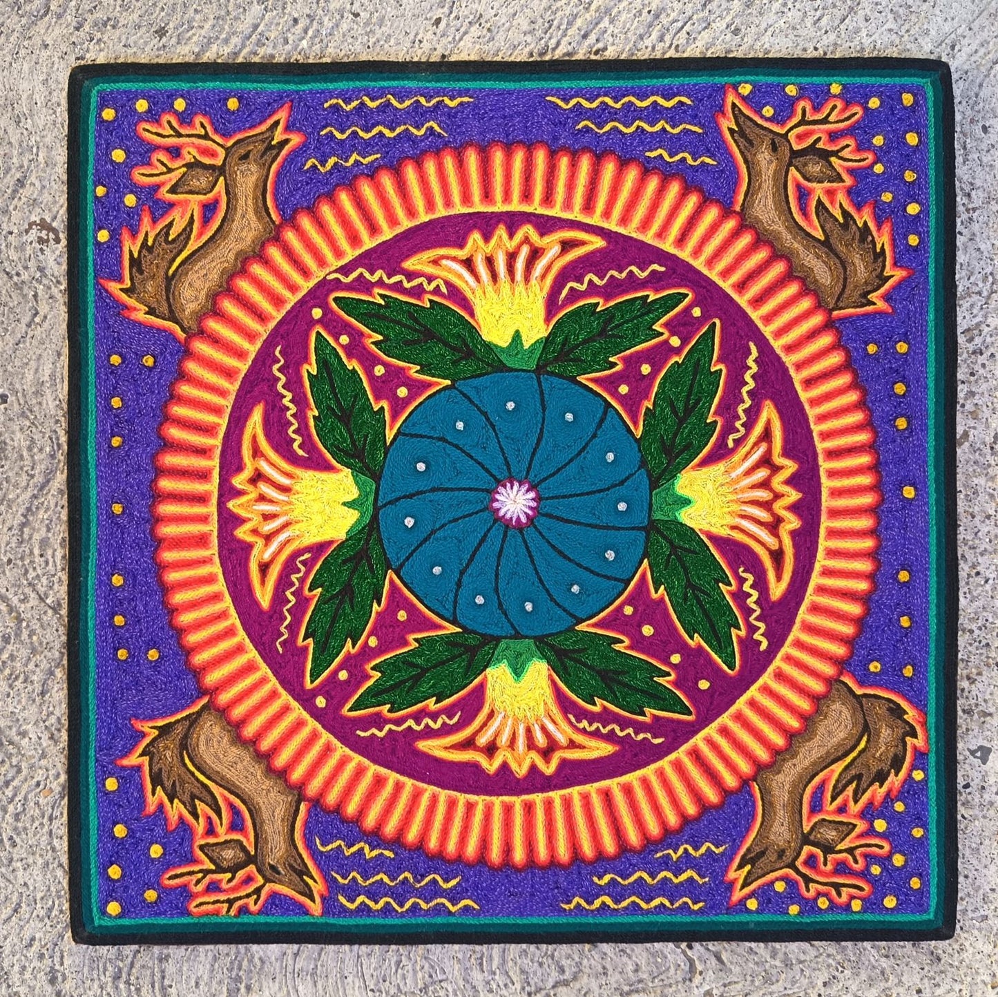 Huichol Indian Yarn Painting by Samuel Hernandez PP9068 Oaxaca
