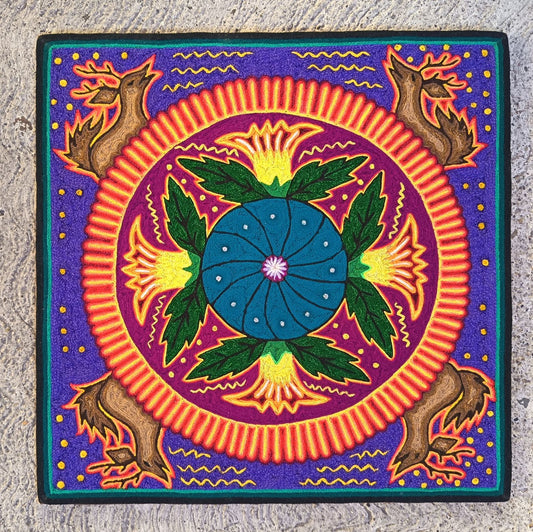 Huichol Indian Yarn Painting by Samuel Hernandez PP9068 Oaxaca