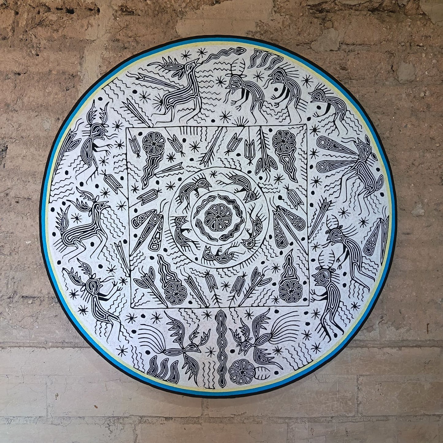 Mexican Folk Art Huichol Yarn Painting by Cooperativa Zitacua PP9072 Oaxaca