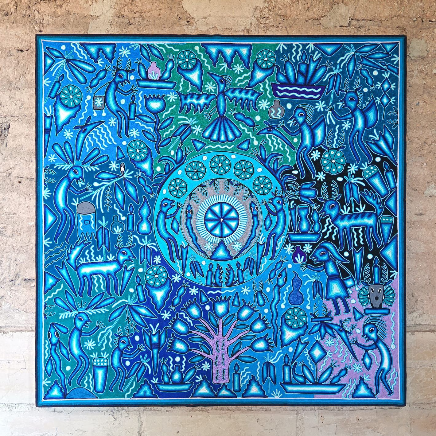 Mexican Folk Art Huichol Yarn Painting by Cooperativa Zitacua PP9073
