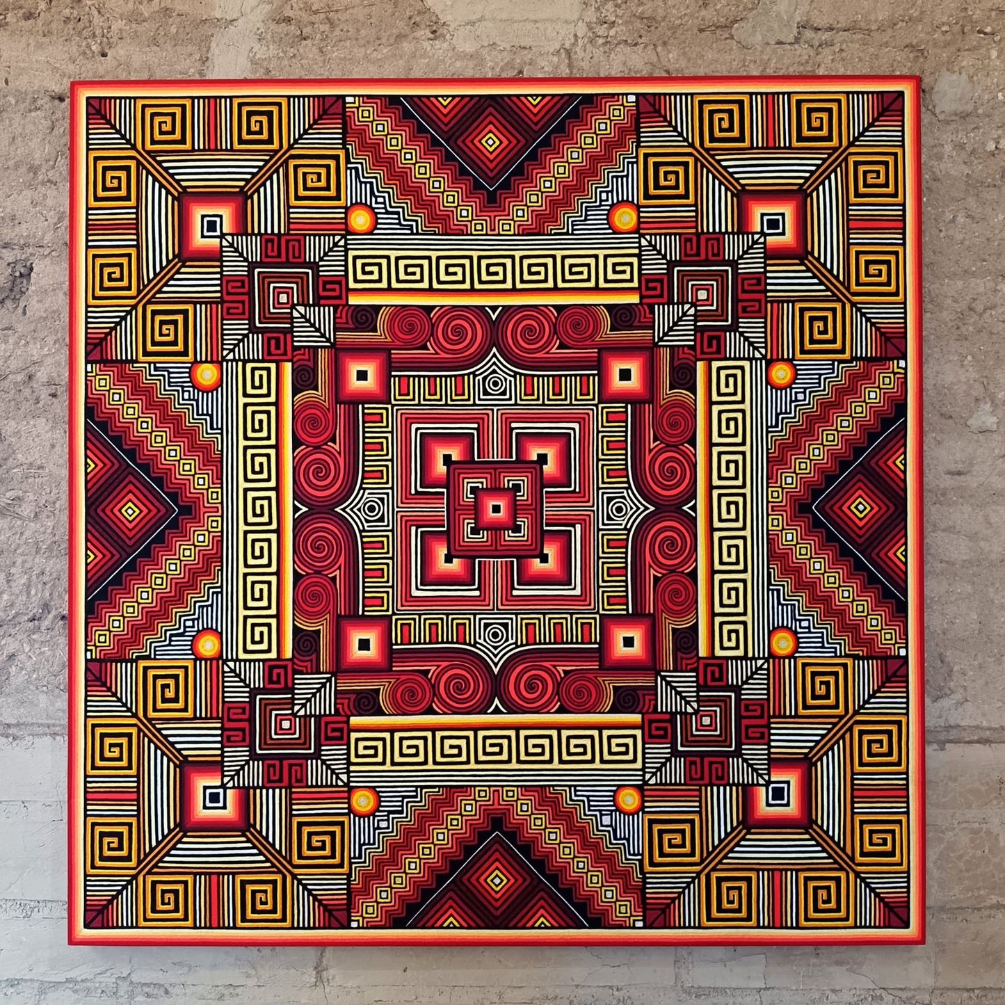 Huichol Indian Mexican Folk Art Yarn Painting Excelente Castro PP9086