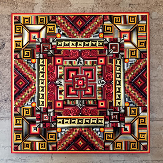 Huichol Indian Mexican Folk Art Yarn Painting Excelente Castro PP9086