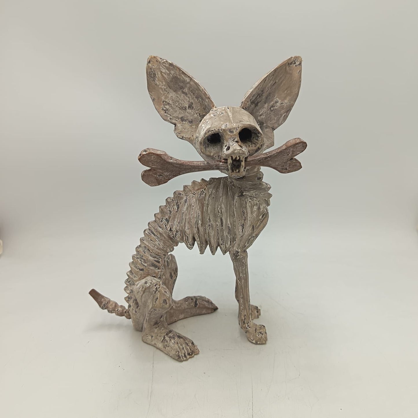 Beutiful Oaxacan Wood Carving Skeleton Dog, By Alejandrino Fuentes PP9115