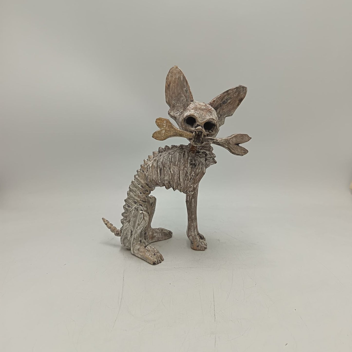Beutiful Oaxacan Wood Carving Skeleton Dog, By Alejandrino Fuentes PP9118