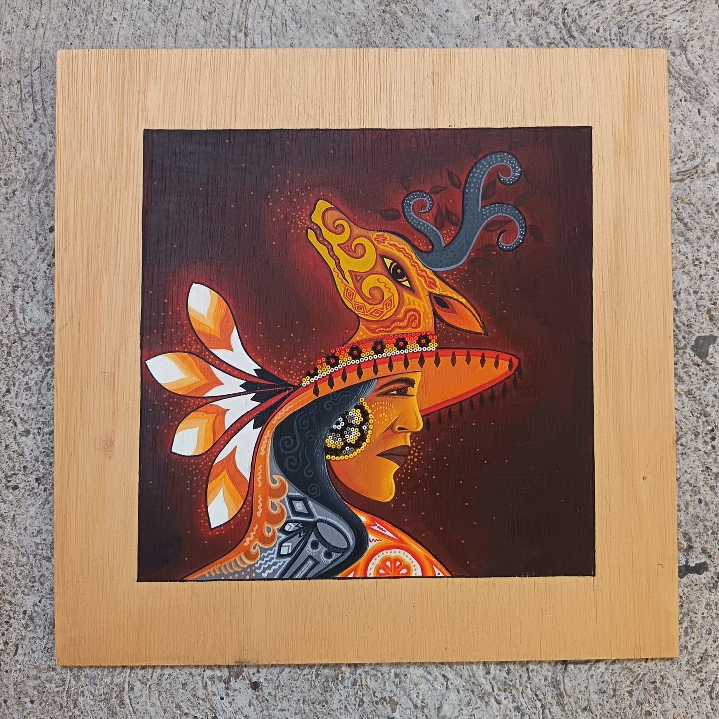 Huichol Mexican Folk Art Yarn Painting by Neikame PP9037 Oaxaca