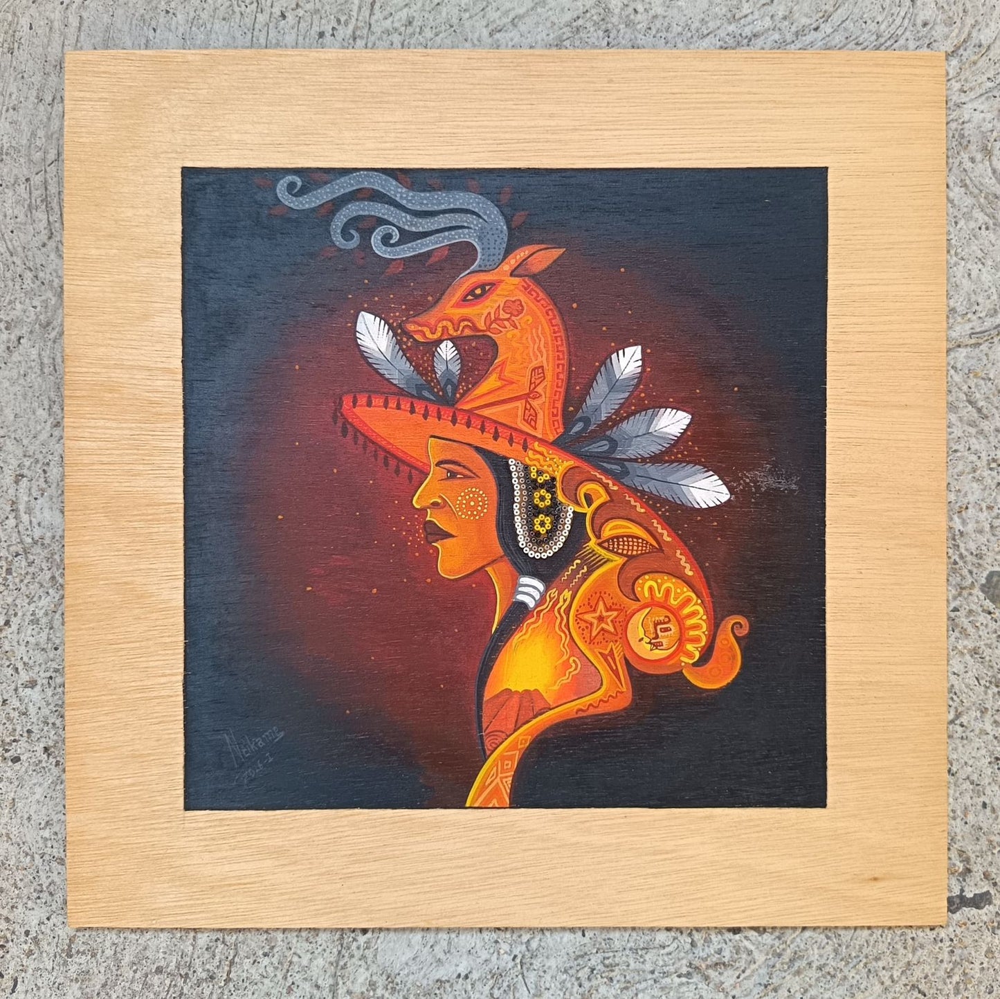 Huichol Mexican Folk Art Yarn Painting by Neikame PP9039