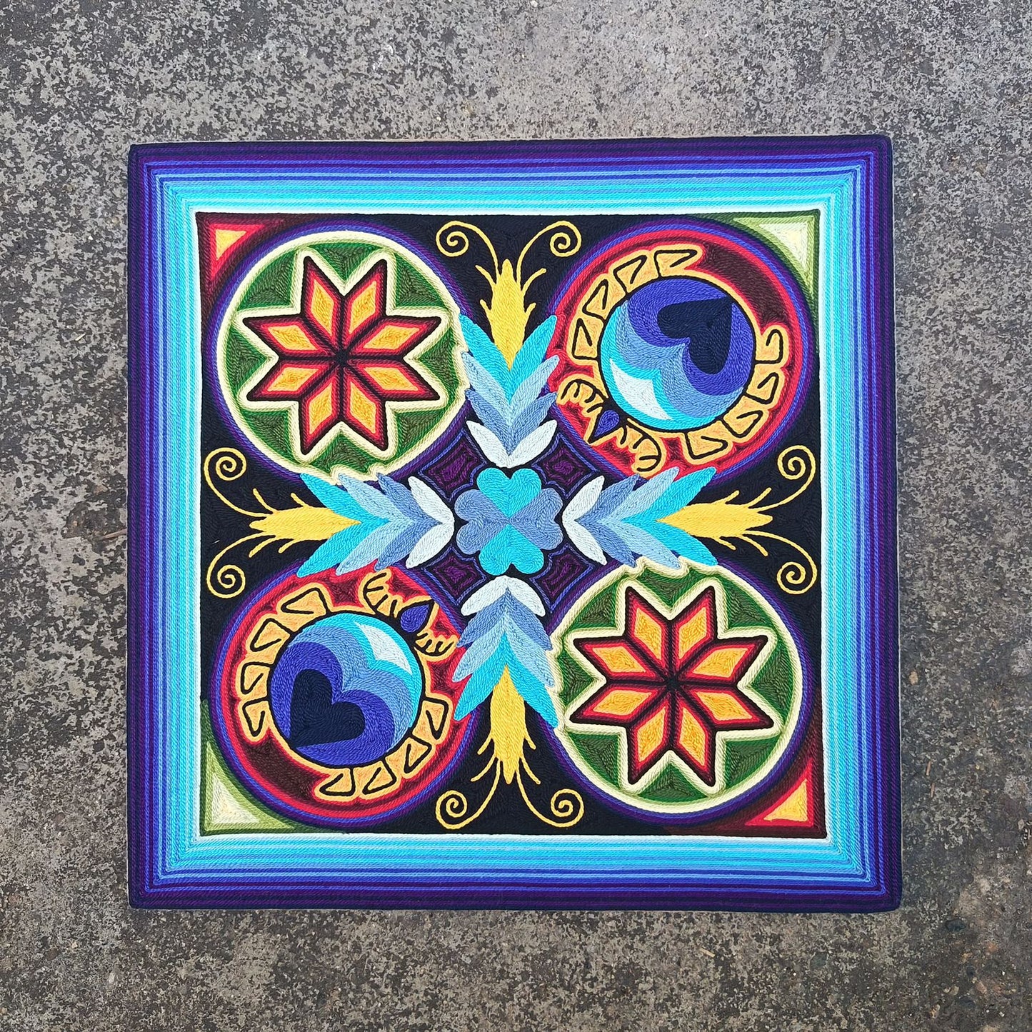 Huichol Yarn Painting Mexican Folk Art By Alfredo Meraz Reyna PP9075
