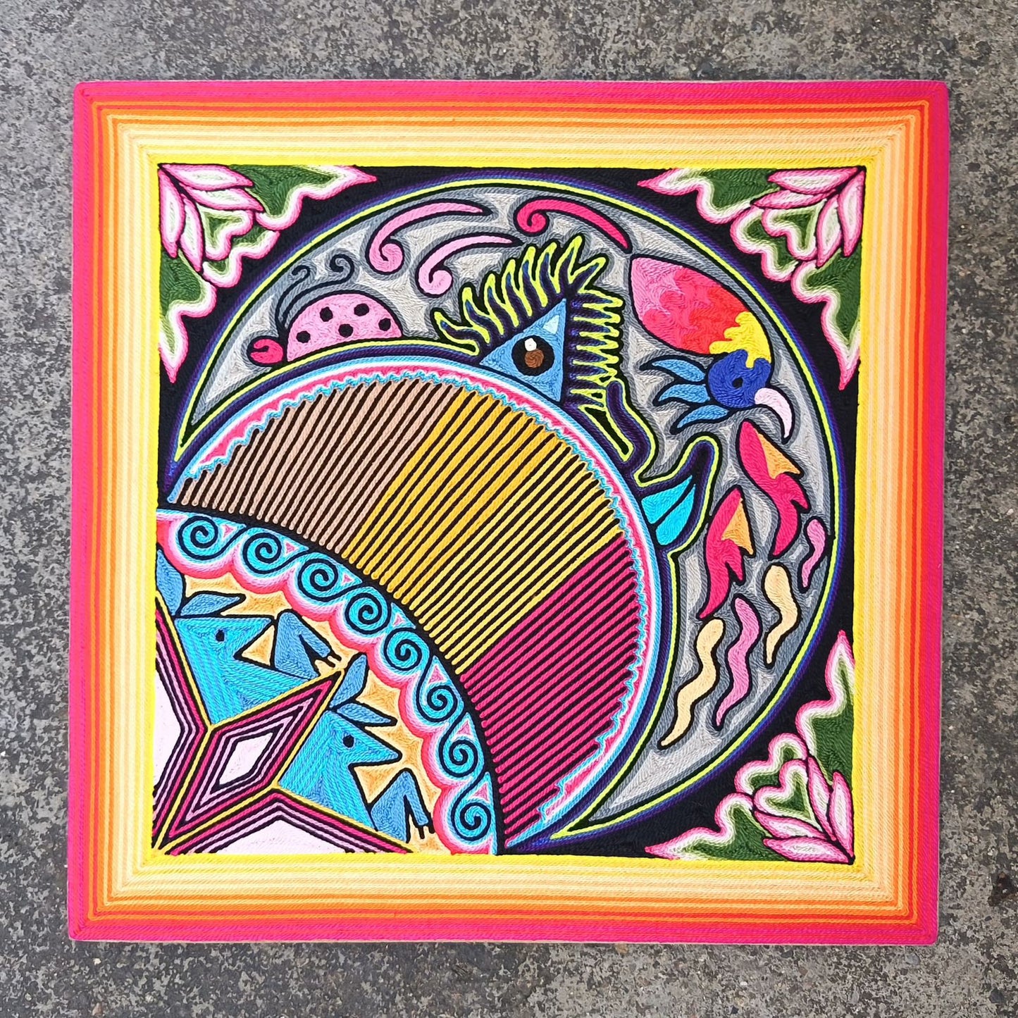 Huichol Yarn Painting Mexican Folk Art By Alfredo Meraz Reyna PP9080 Oaxaca
