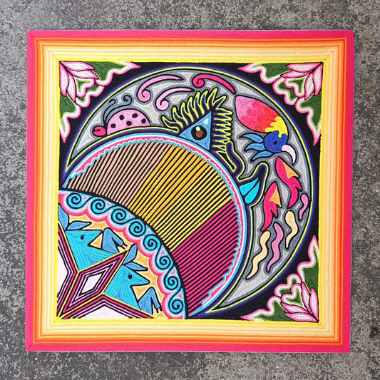 Huichol Yarn Painting Mexican Folk Art By Alfredo Meraz Reyna PP9080 Oaxaca